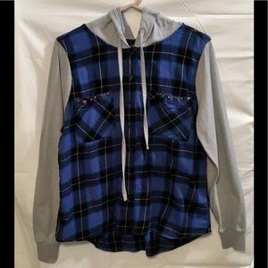 Rue21 Blue Plaid Button Up Hoodie